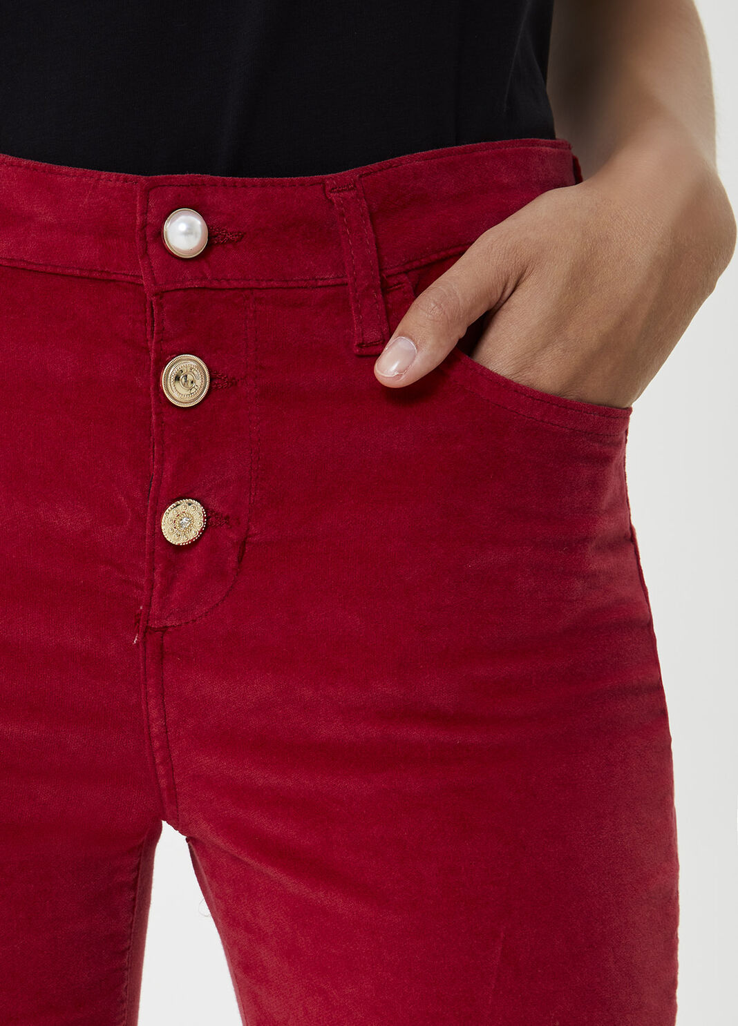 High-rise velvet trousers Cherry Red Liu Jo - large image number 2