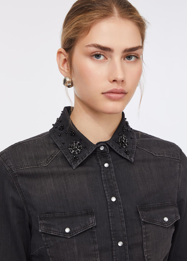 Джинсовая рубашка со стразами черный деним Liu Jo - large image number 2