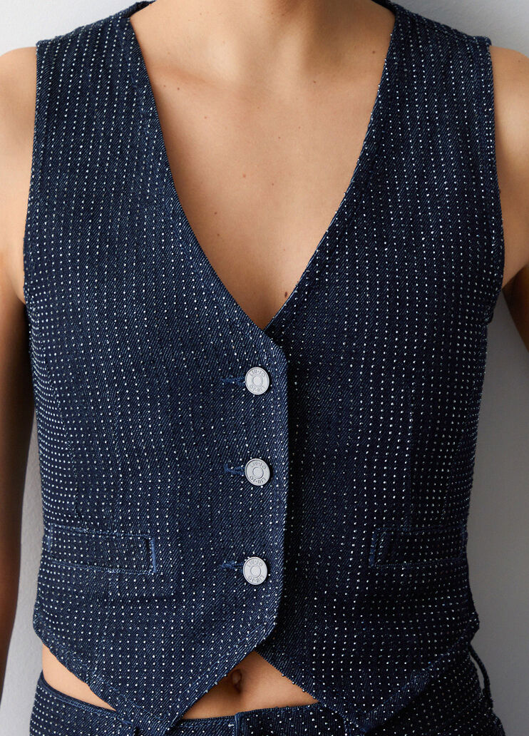 Gilet in denim full-strass denim blu Liu Jo - medium