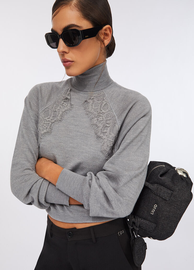 Wool turtleneck with lace grey Liu Jo - medium