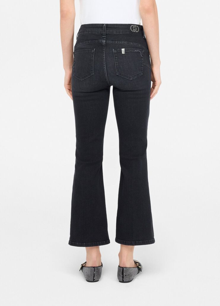 Cropped flared jeans with gemstones black denim Liu Jo - large image number 1 Cropped flared jeans with gemstones black denim Liu Jo - large image number 1