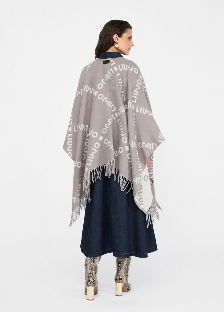 Poncho con logo e frange grigio Liu Jo - large image number 1