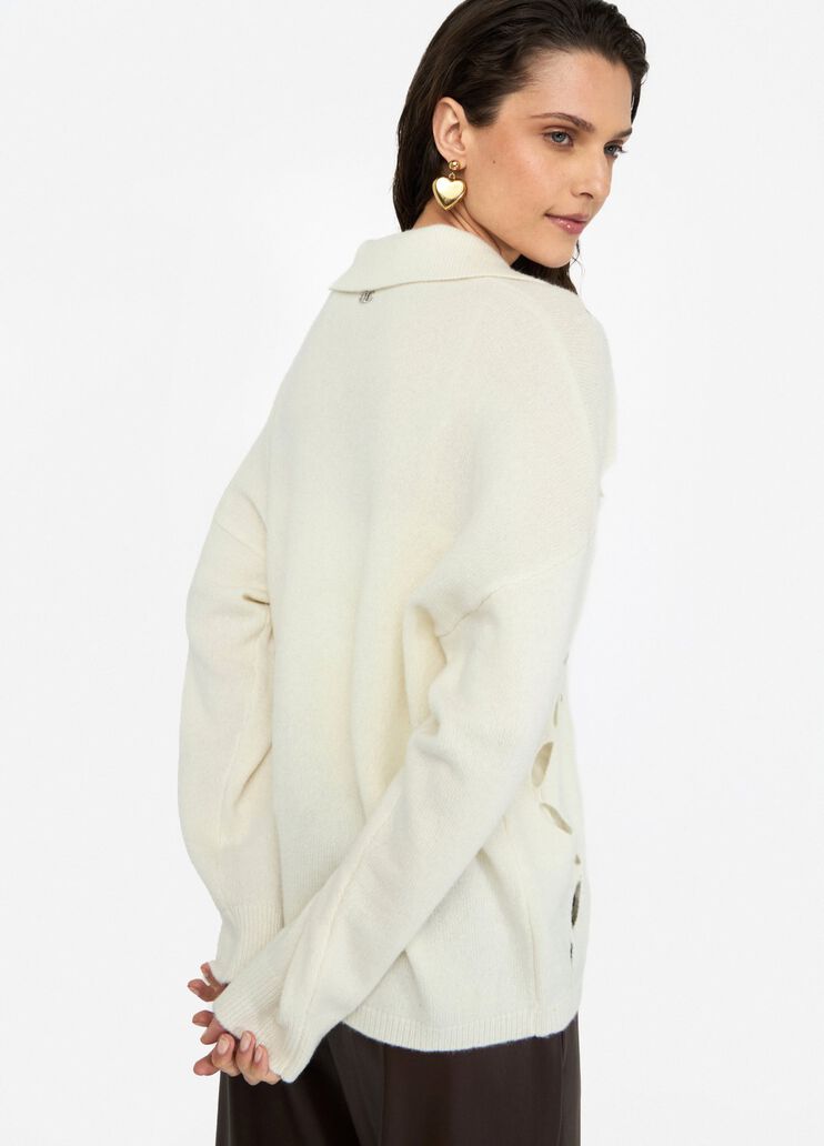 Pullover aus 100 % Wolle mit Schmuckstickerei Wollweiß Liu Jo - large image number 3 Pullover aus 100 % Wolle mit Schmuckstickerei Wollweiß Liu Jo - large image number 3