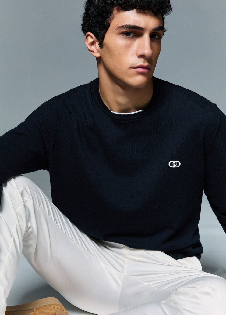 Maille en coton et cachemire bleu fonc&eacute; Liu Jo - medium