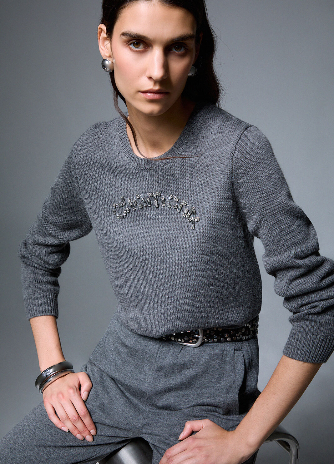 Maille avec broderie bijou gris et Chamonix Liu Jo - large image number 3
