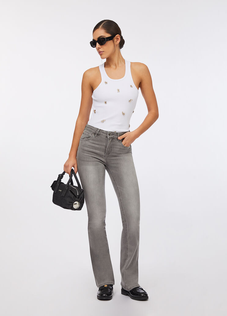 Jean évasé à taille haute denim gris Liu Jo - large image number 4