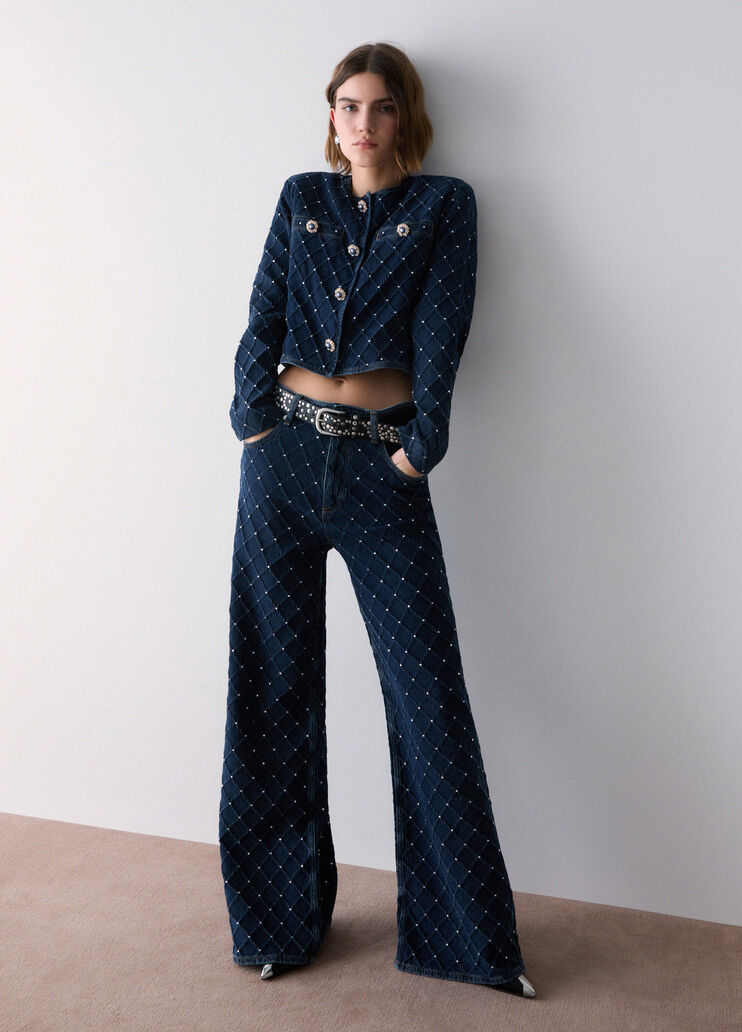 Jacke aus Denim gesteppt mit Strass denimblau Liu Jo - medium