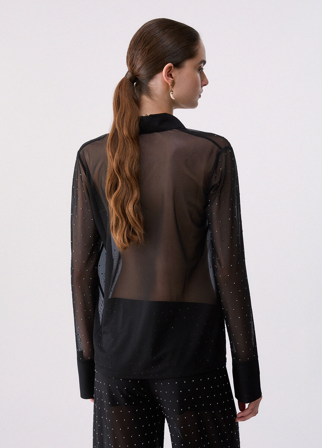 Camisa de tul con bordados joya negro Liu Jo - large image number 1
