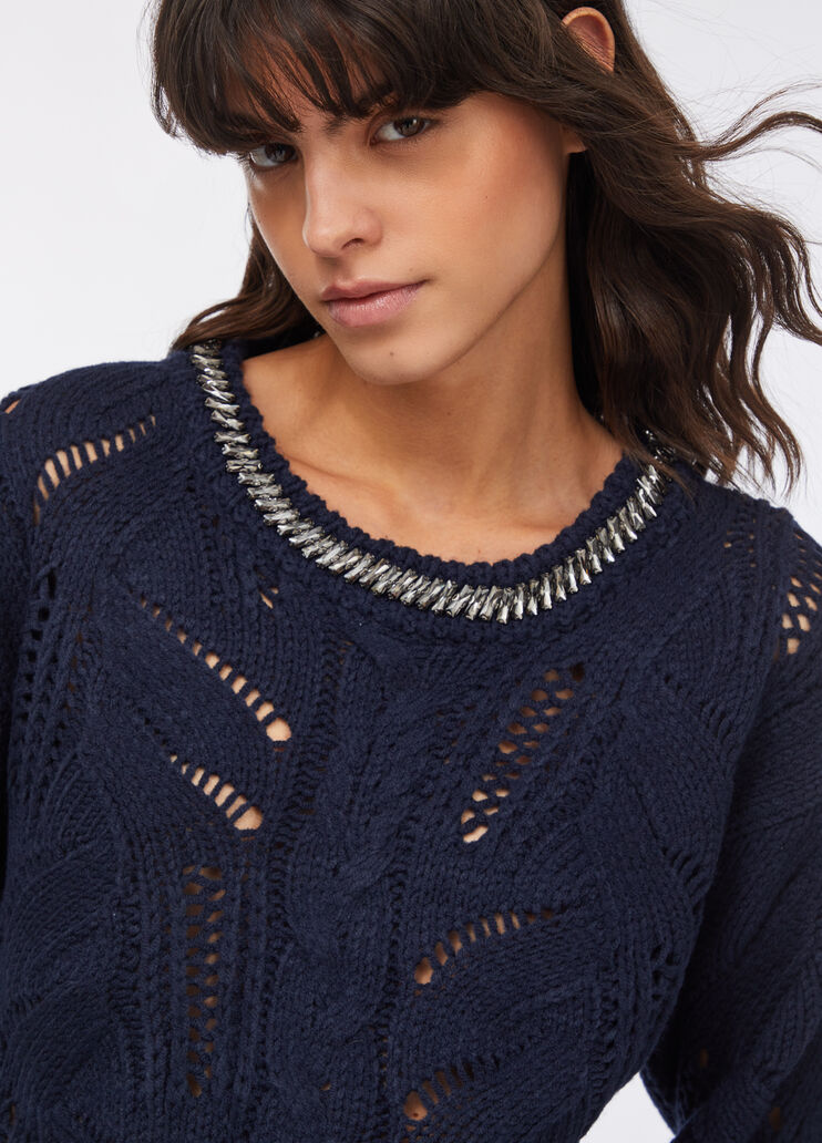 Pull ajouré orné de pierres bleu foncé Liu Jo - medium