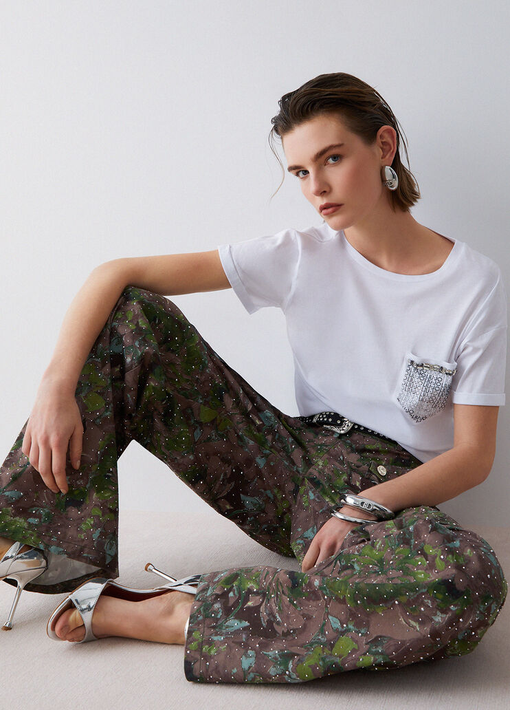 T-shirt with jewelled pocket white Liu Jo - medium