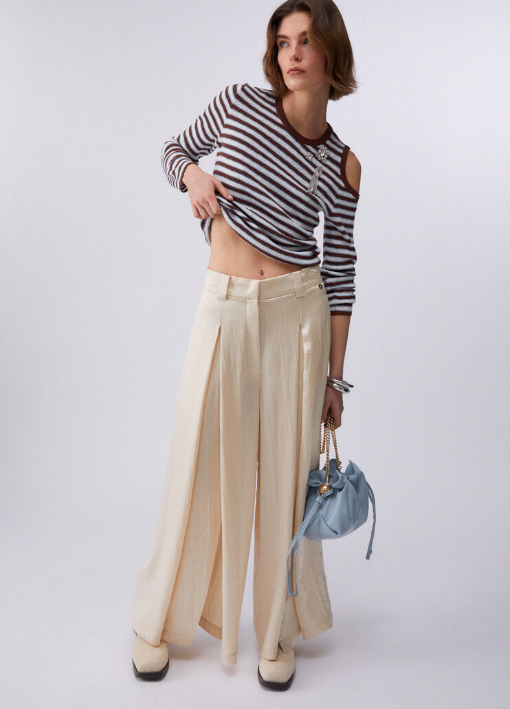 Cropped satin trousers with slits white Liu Jo - medium