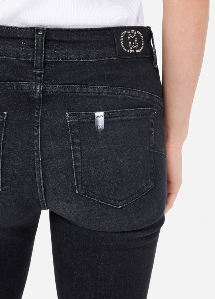 Cropped flared jeans with gemstones black denim Liu Jo - large image number 4