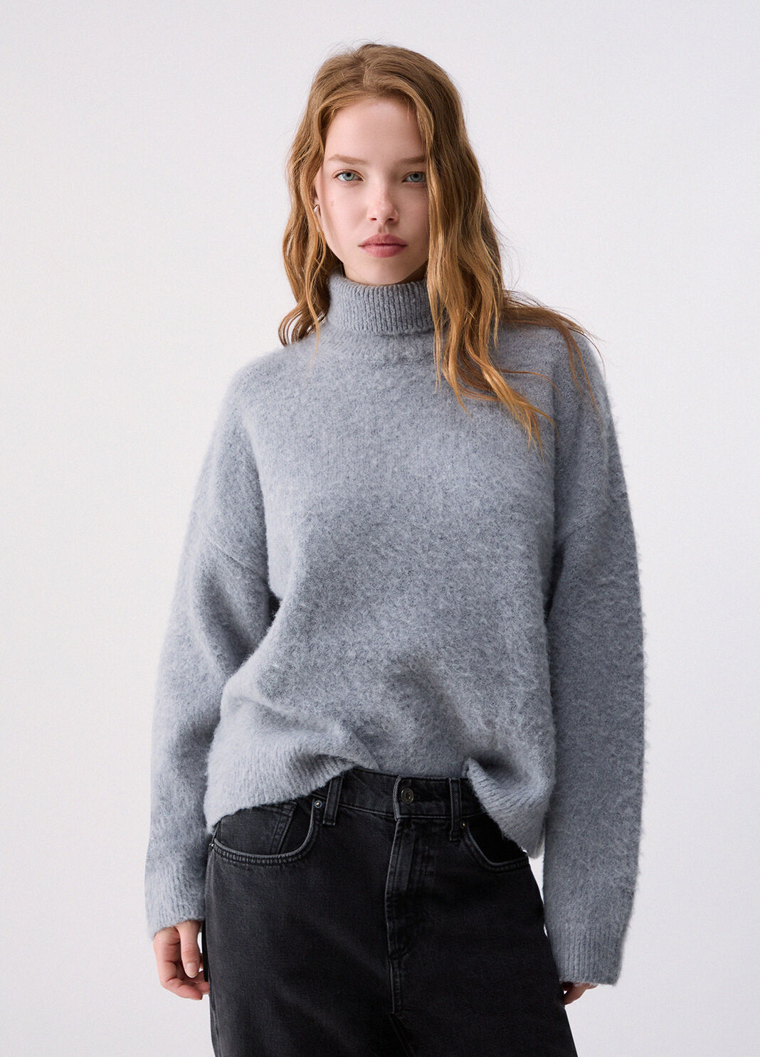 Turtleneck sweater in wool brushed grey m&eacute;lange Liu Jo - large image number 0