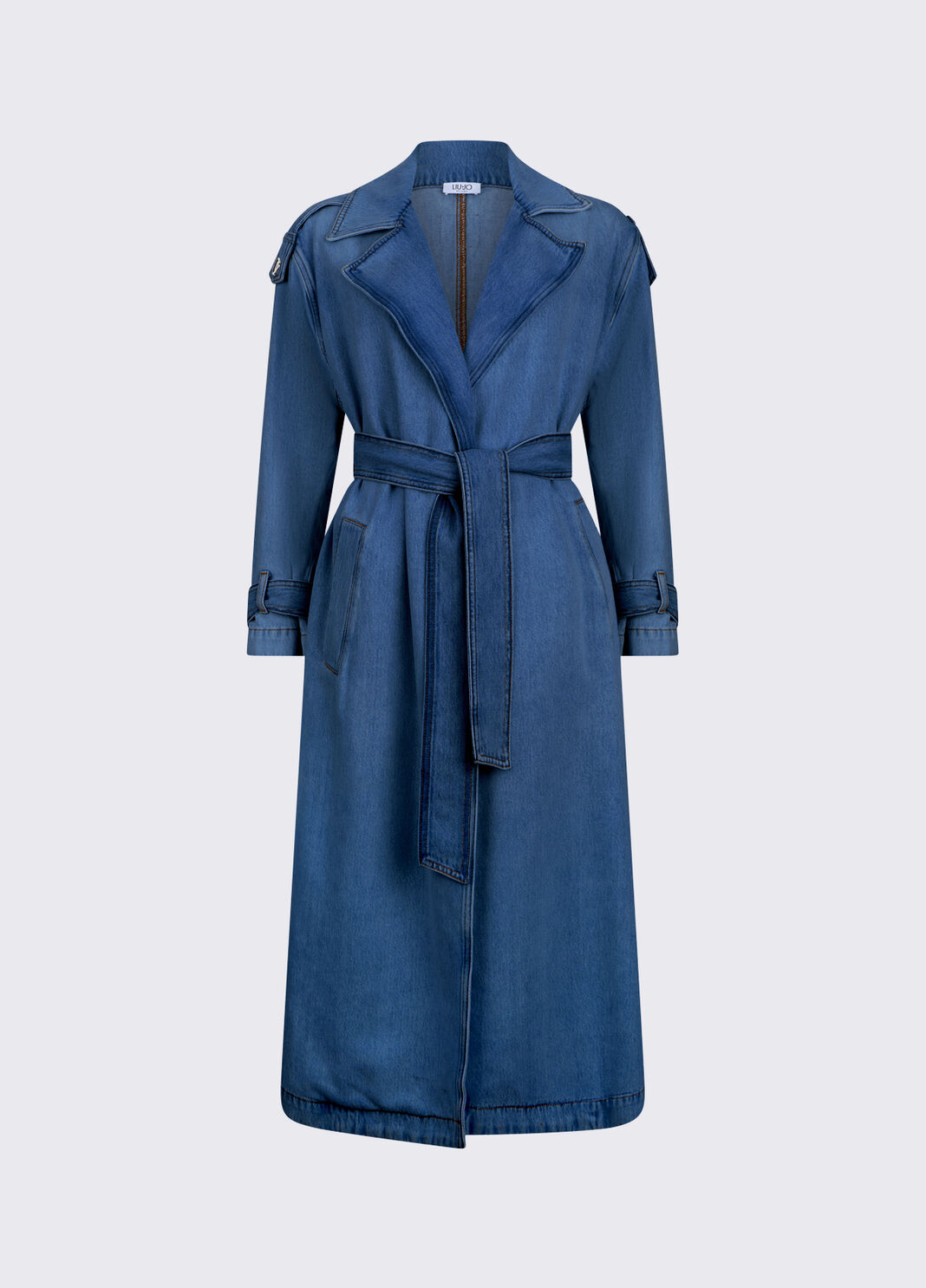 Long denim trench coat dark blue denim Liu Jo - large image number 5