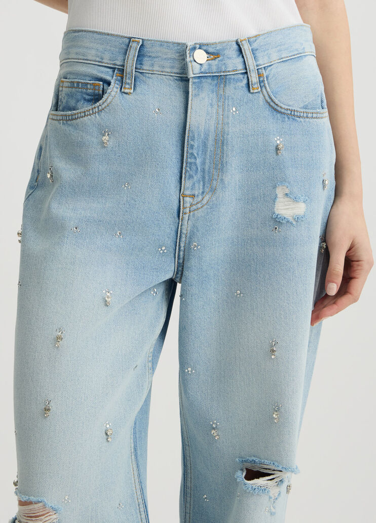 Straight-leg jeans with rhinestones light denim Liu Jo - large image number 2 Straight-leg jeans with rhinestones light denim Liu Jo - large image number 2