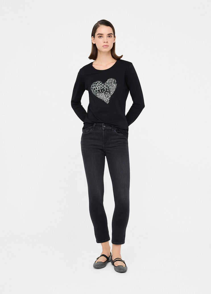 Skinny fit jeans with jewel brooch black denim Liu Jo - medium