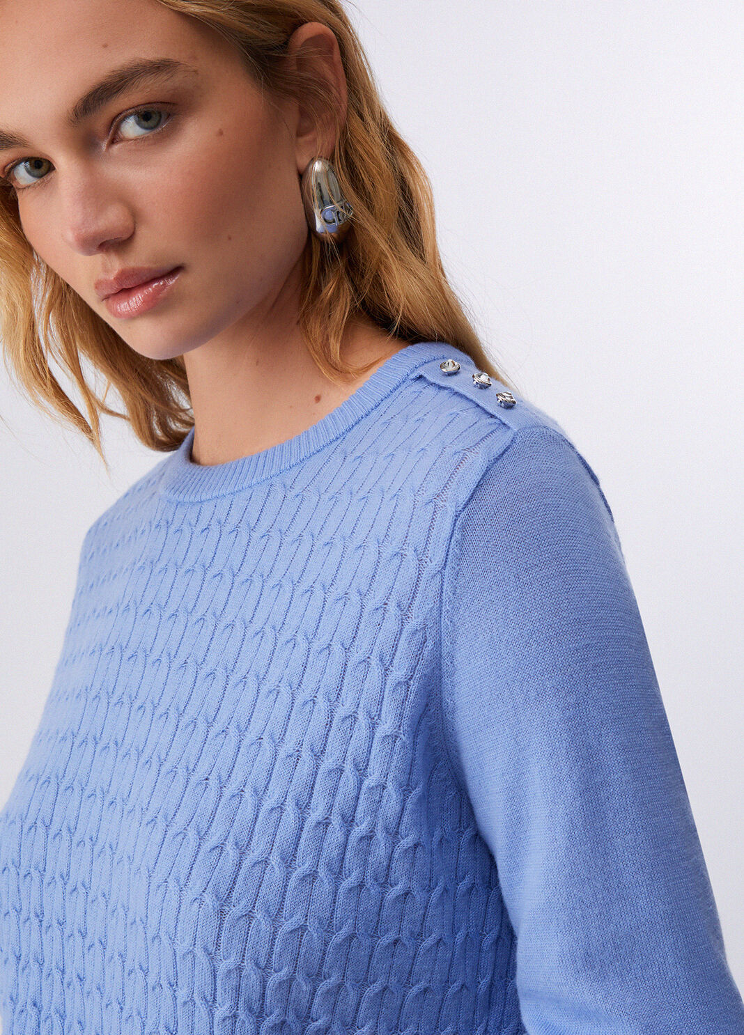 Cable knit wool sweater light blue Liu Jo - large image number 4