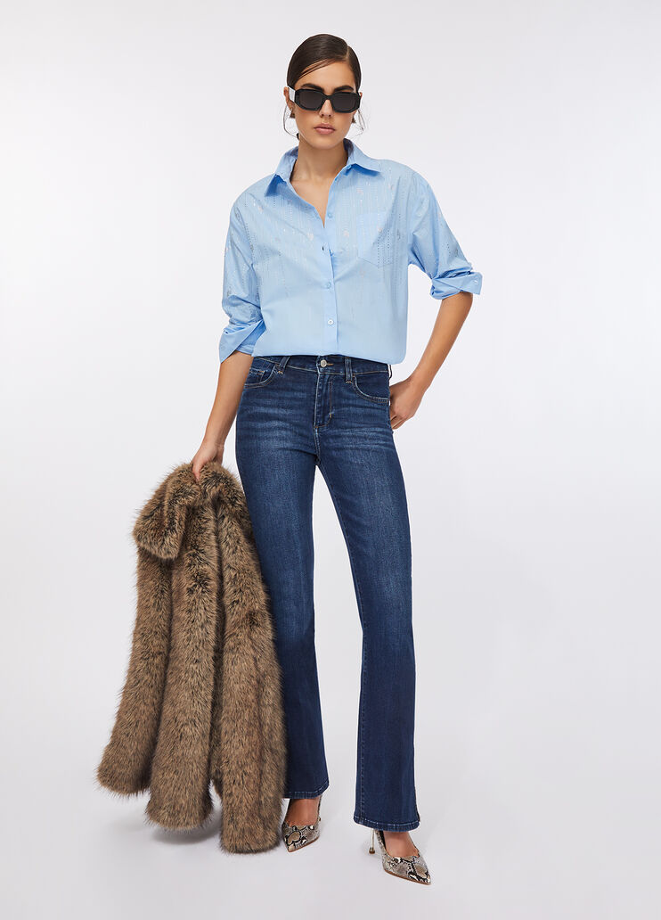 Chemise en coton avec strass bleu clair Liu Jo - large image number 5