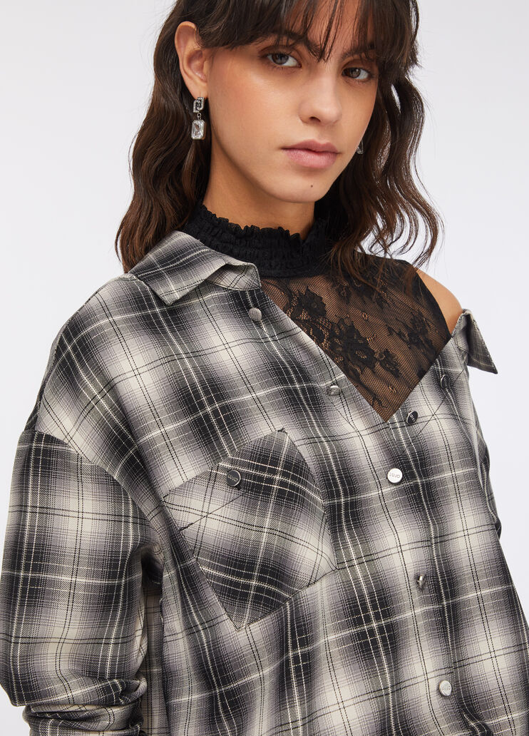 Рубашка в клетку с отделкой кружевом клетка Liu Jo - medium