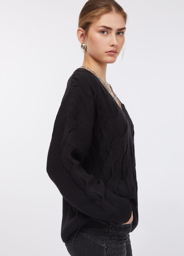 Cable knit wool sweater black Liu Jo - large image number 3