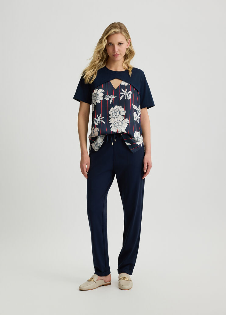 Printed satin T-shirt dark blue/flowers Liu Jo - large image number 3 Printed satin T-shirt dark blue/flowers Liu Jo - large image number 3