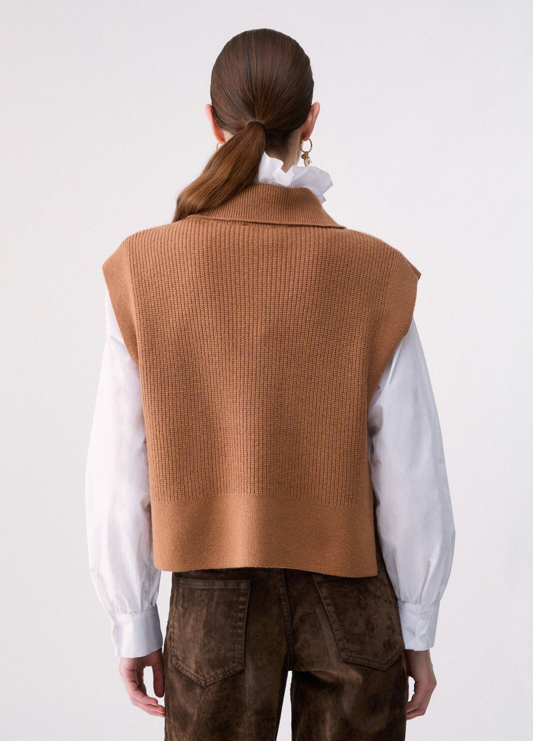 Wool vest with bejewelled embroidery beige Liu Jo - large image number 1