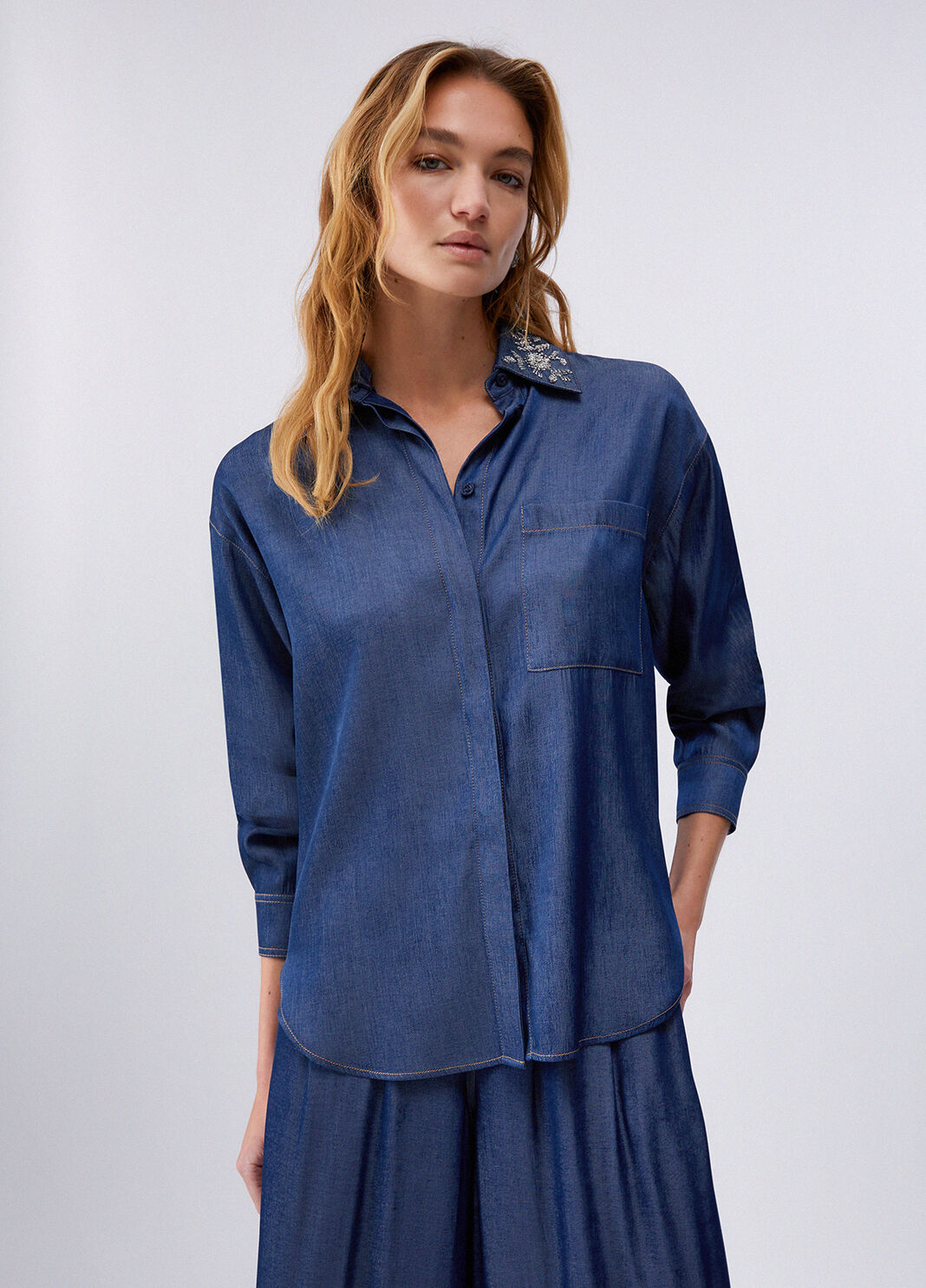 Shirt with detachable collar dark denim Liu Jo - large image number 0