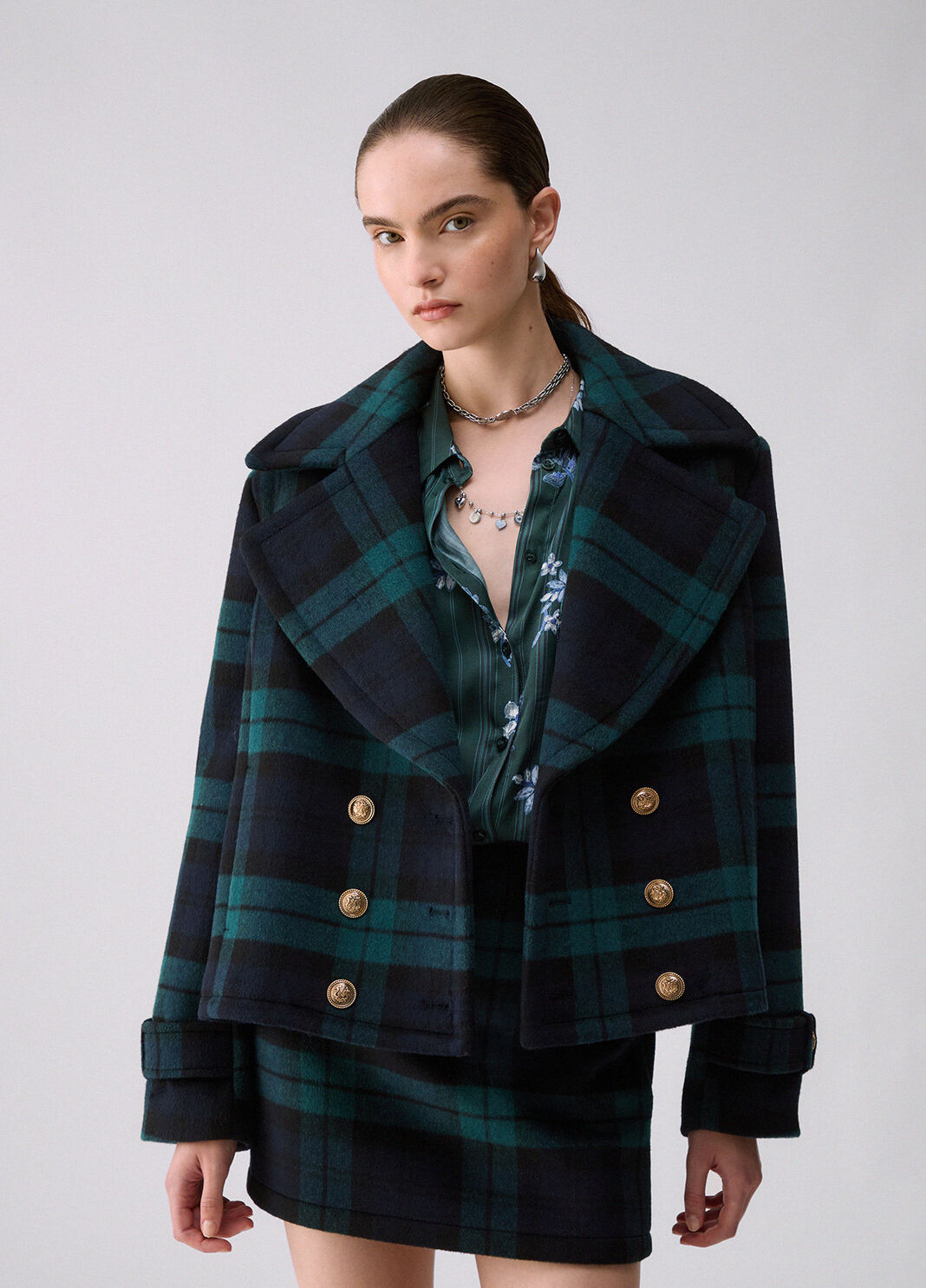 Short Double-Breasted Tartan Coat blue tartan Liu Jo - large image number 0