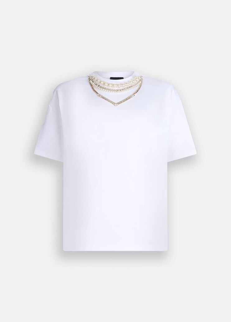 T-shirt with pearls and rhinestones white Liu Jo - medium T-shirt with pearls and rhinestones white Liu Jo - medium