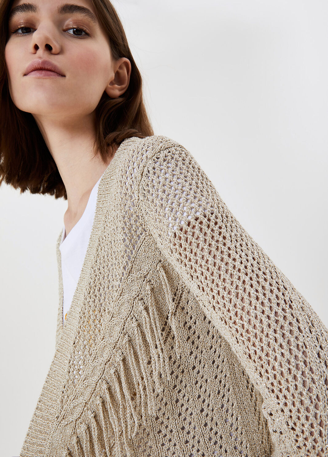 Eco-friendly cardigan with fringes Light gold Liu Jo - large image number 2