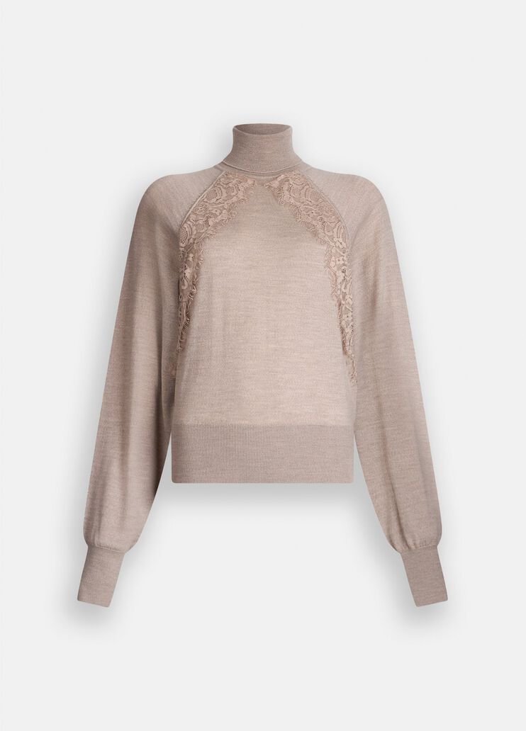 Pull à col roulé en laine avec dentelle gris tourterelle Liu Jo - medium