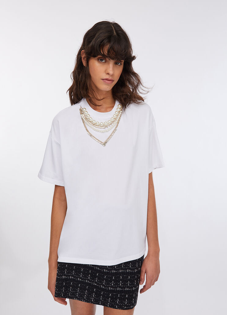 T-shirt with pearls and rhinestones white Liu Jo - large image number 0 T-shirt with pearls and rhinestones white Liu Jo - large image number 0