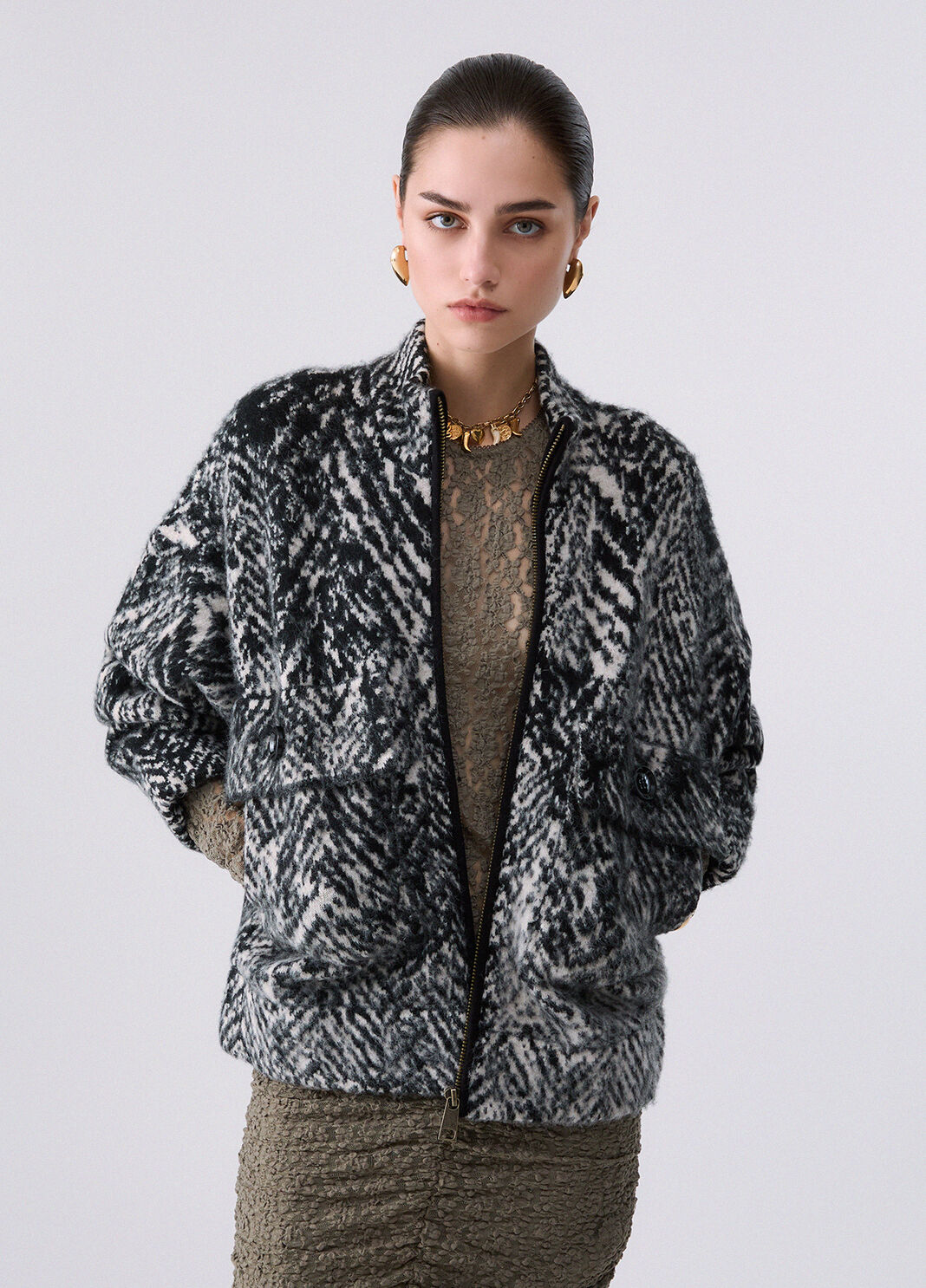 Bomber de punto jacquard espiga gris Liu Jo - large image number 0