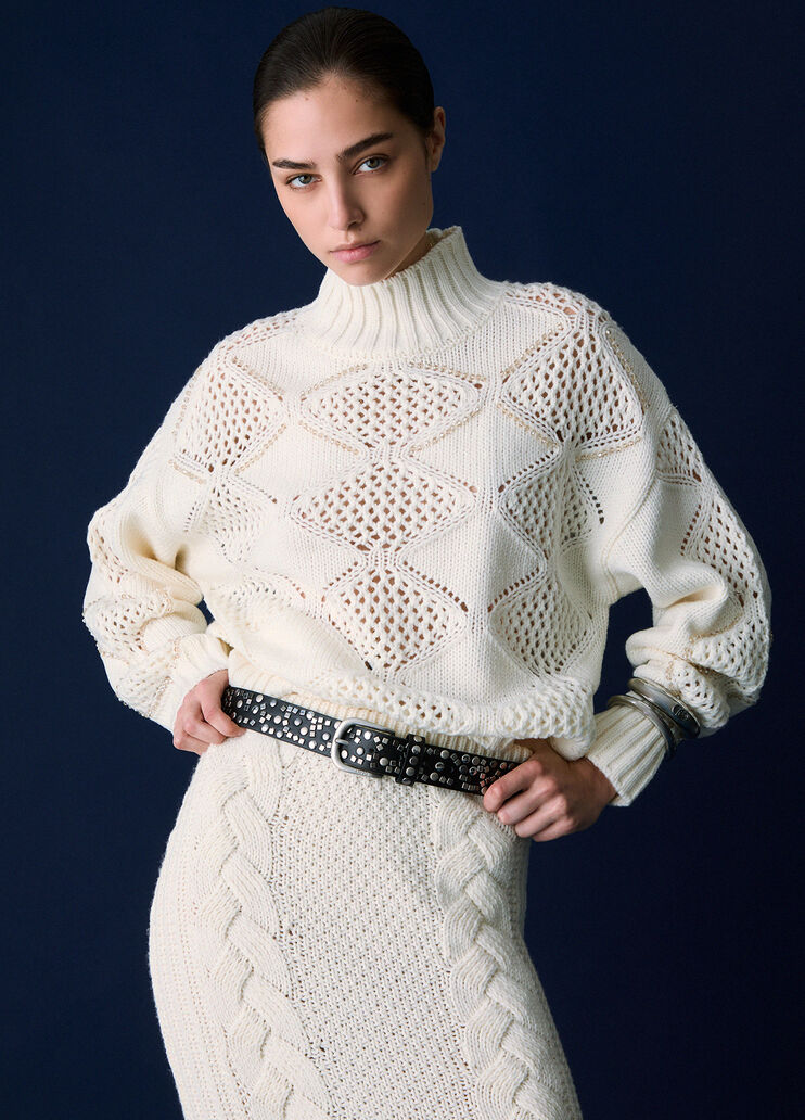 Turtleneck with Beads and Openwork white wool Liu Jo - medium