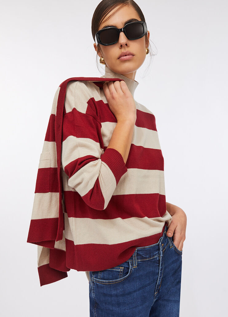 Striped wool-blend mock polo-neck red Liu Jo - medium