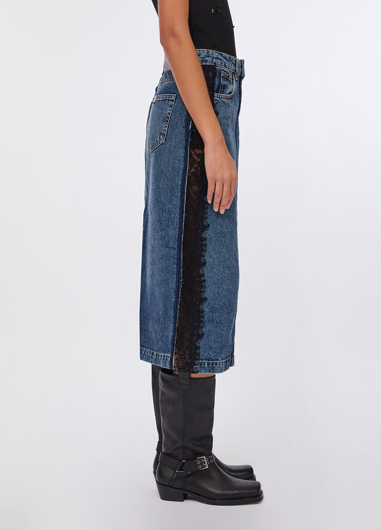 Denim midi skirt with lace blue denim Liu Jo - large image number 3 Denim midi skirt with lace blue denim Liu Jo - large image number 3