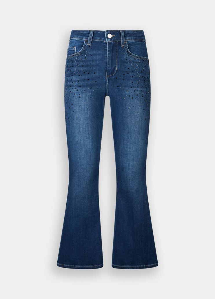 Cropped flared jeans with gemstones dark blue denim Liu Jo - large image number 6 Cropped flared jeans with gemstones dark blue denim Liu Jo - large image number 6