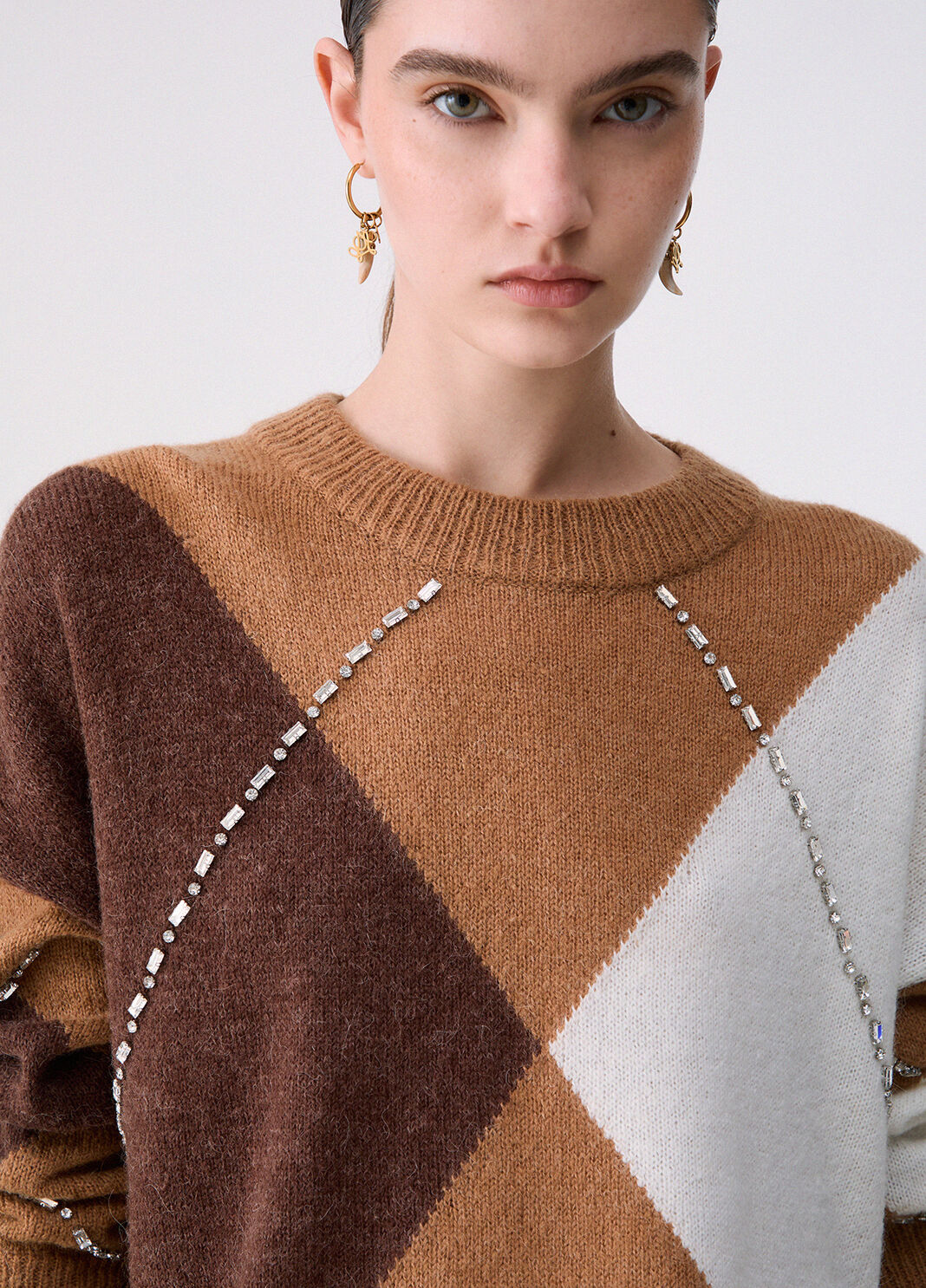 Argyle Sweater with Jewel Embroidery camel Liu Jo - large image number 4
