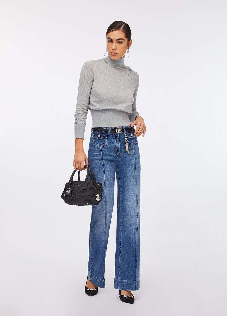 Rollkragenpullover aus Baumwolle und Cashmere Grau Liu Jo - large image number 5