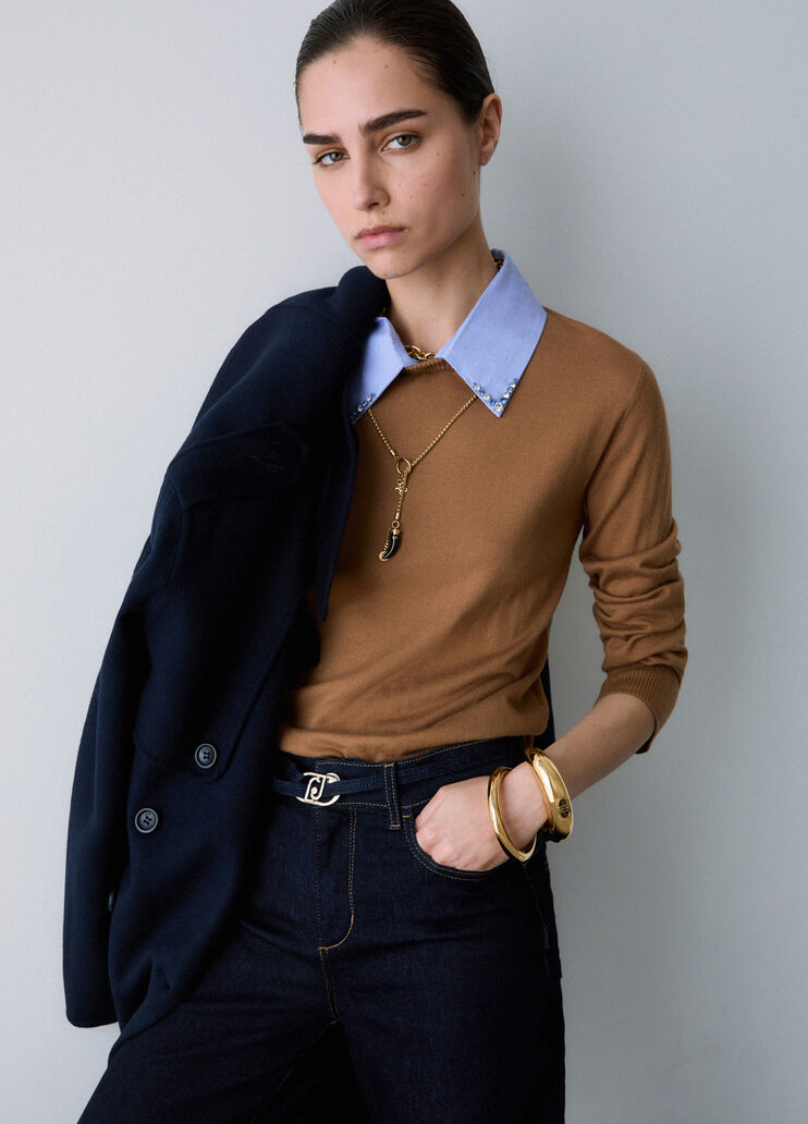 Sweater with poplin detail beige Liu Jo - medium