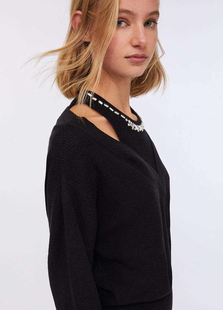 Knit dress with bejewelled embroidery black Liu Jo - large image number 4