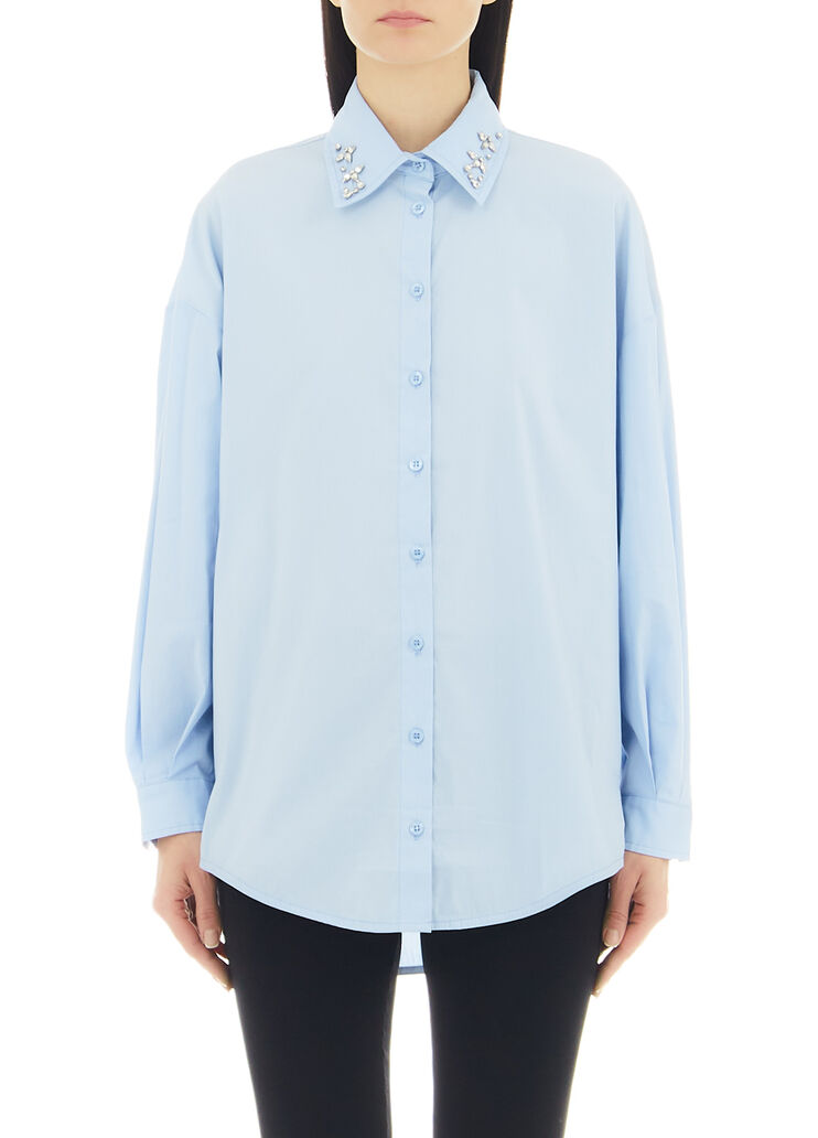 Striped shirt with jewel stones light blue Liu Jo - large image number 0 Striped shirt with jewel stones light blue Liu Jo - large image number 0