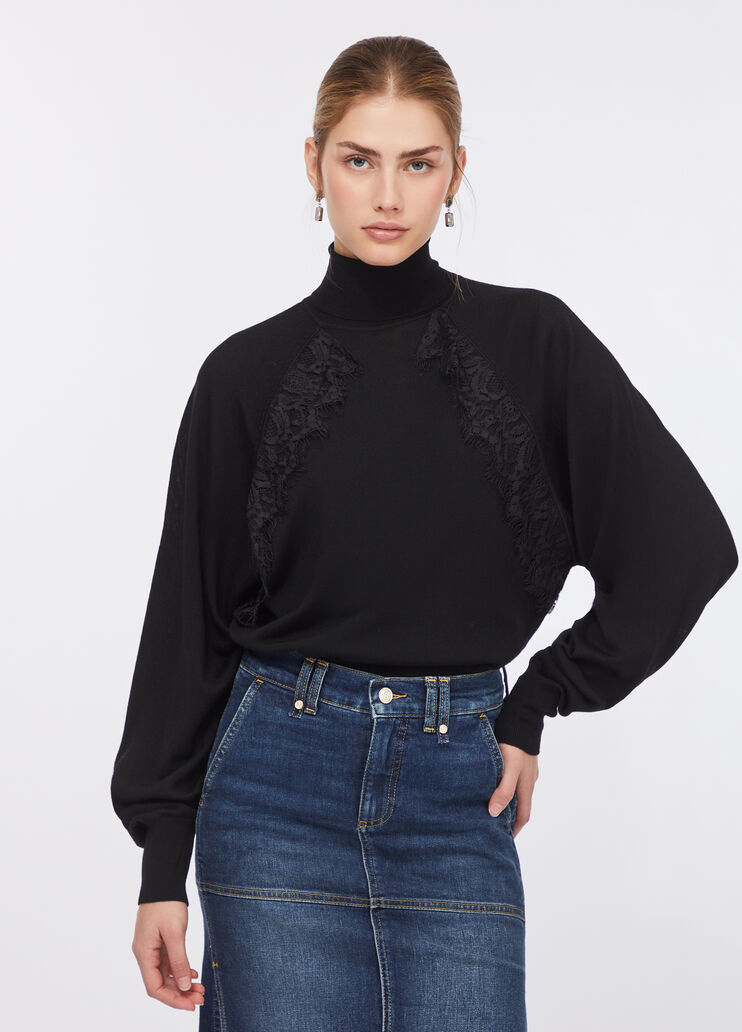 Wool turtleneck with lace black Liu Jo - large image number 0