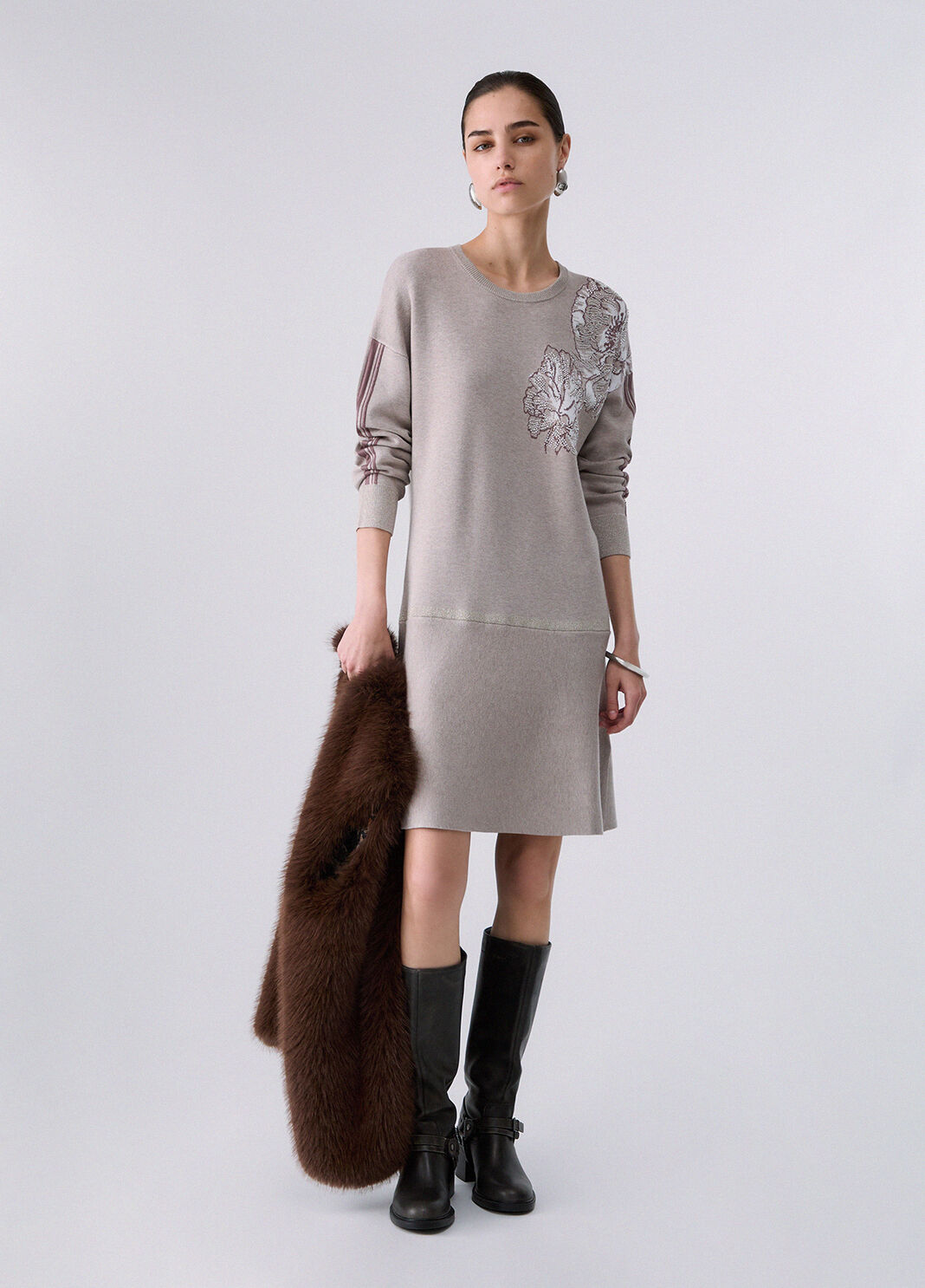 Short jacquard knit dress beige Liu Jo - large image number 5
