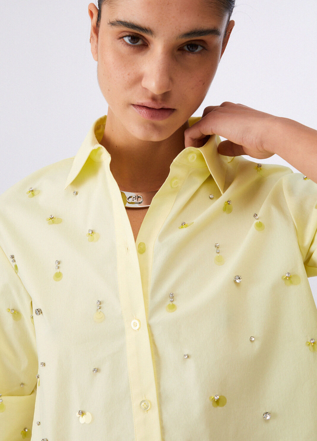 Boxy-Hemd mit Schmuckstickerei Gelb Liu Jo - large image number 4