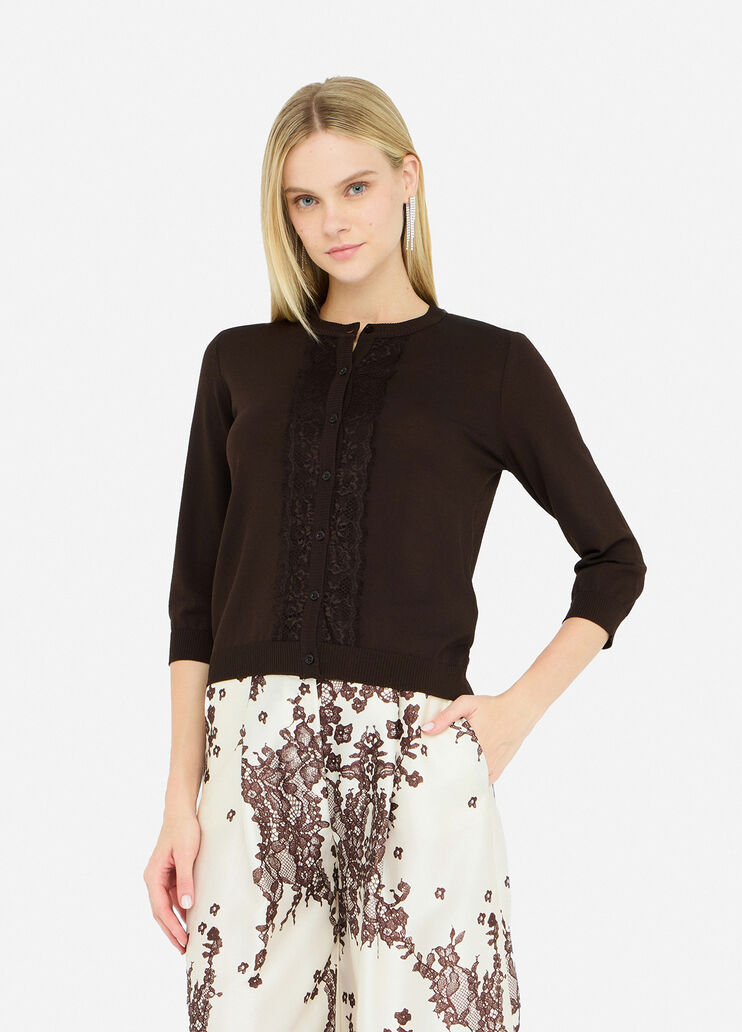 Cardigan with lace detail dark brown Liu Jo - medium