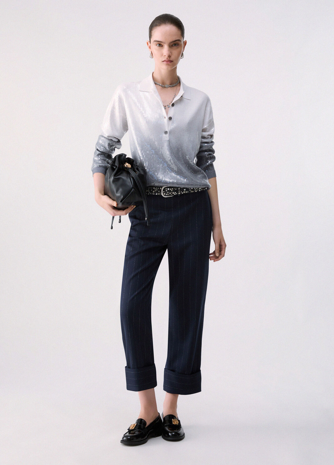 Polo shirt d&eacute;grad&eacute; with sequins grey Liu Jo - large image number 5