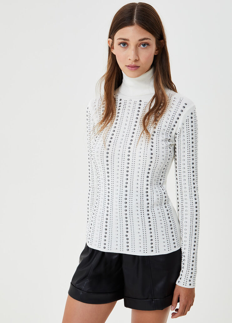 Turtleneck with appliqués Wool White Liu Jo - large image number 0