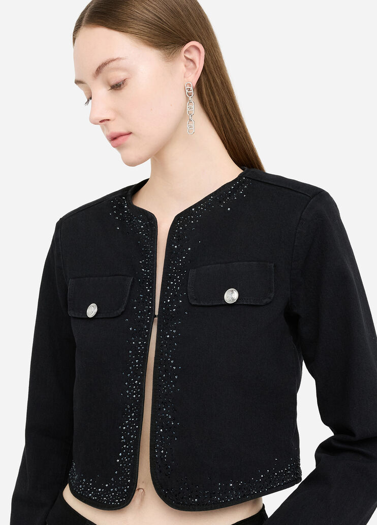 Jeansjacke mit Strass Denim-Schwarz Liu Jo - large image number 4