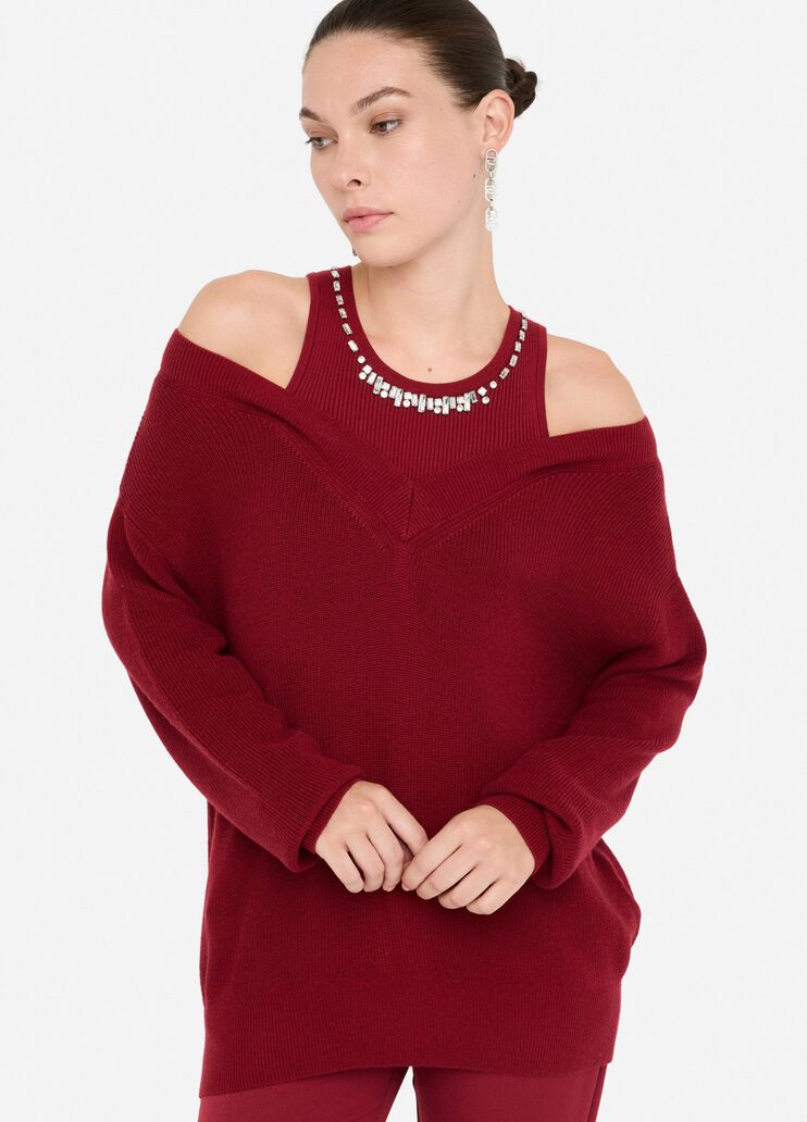 Jumper with bejewelled embroidery red Liu Jo - large image number 2 Jumper with bejewelled embroidery red Liu Jo - large image number 2
